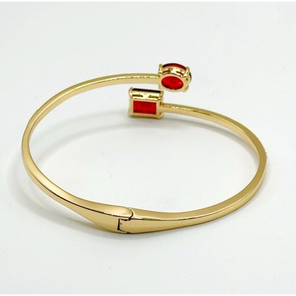 Lauren Ralph Lauren Pave Gold Plated Red Clear Crystal Hinged Bangle - Picture 6 of 6